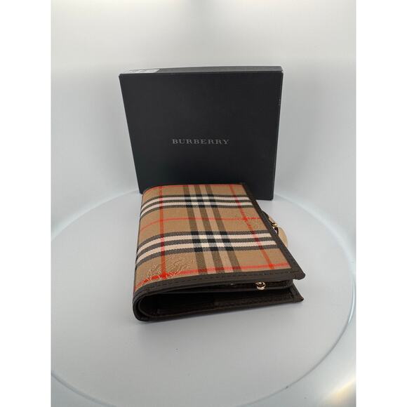 Burberry Haymarket Check Canvas & Leather Bifold Wallet with Coin Compartment - Picture 3 of 6